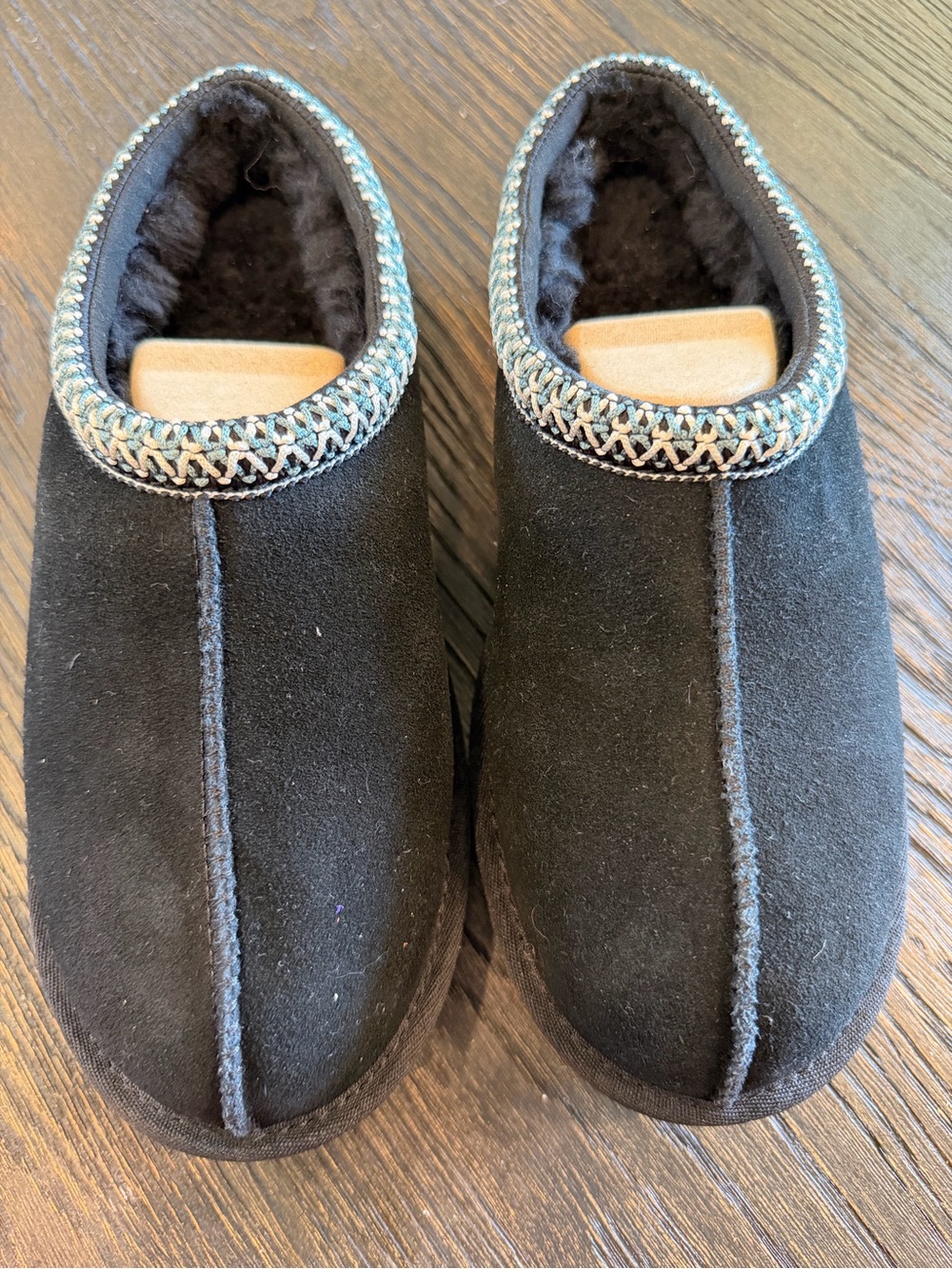 UGG TASMAN II BRAID BLACK SUEDE SHEEPSKIN SLIPPERS women size 6